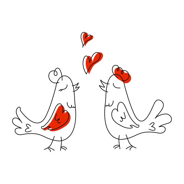 Twee tortelduifjes voor Valentijnsdag Animal Doodle illustratie geïsoleerd op een witte achtergrond