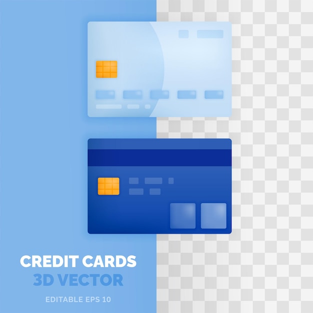 TWEE VARIANT CREDIT CARDS vectorillustratie in 3D-glanzende en plastic stijl Voor financiële en bancaire doeleinden zoals spaarschuldleningen