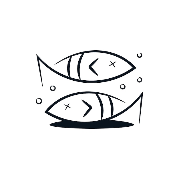 Vector twee vissen onderwater hand getrokken lijn clip art vissen overzicht cartoon doodle pictogram logo illustratie