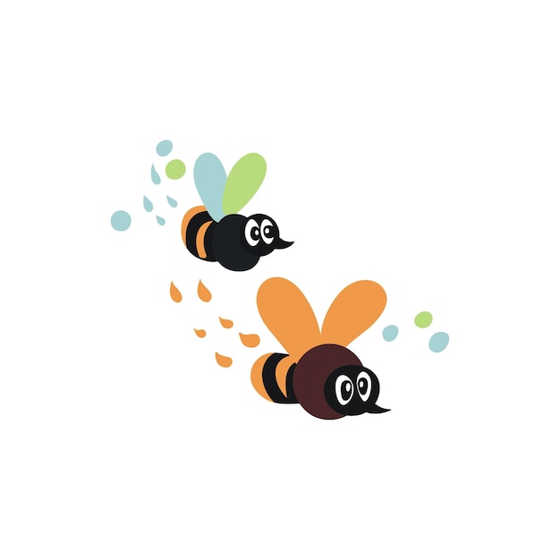 Twee vliegende bijen met grote ogen en steken.