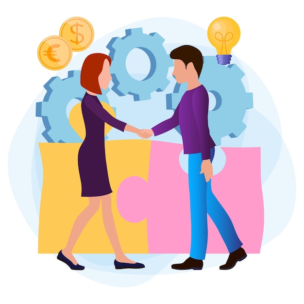 Twee zakenpartners schudden handen Samenwerkings- en partnerschapsconcept Een investeerder investeert in een idee en een startup