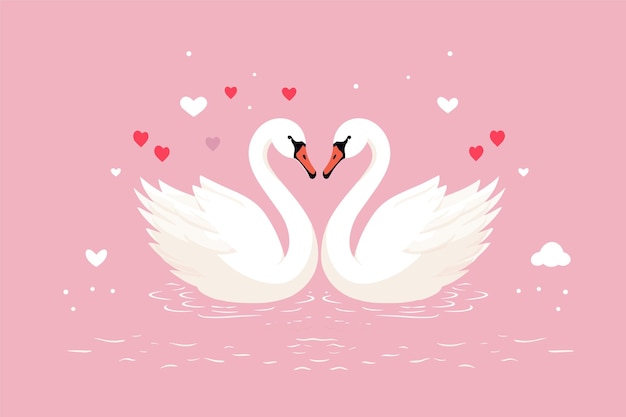 Twee zwanen vormden liefde vorm illustratie twee zwanen gevormden liefde vorm zwanen bedoeld voor liefde verliefde dag achtergrond valentijnsdag achtergrond