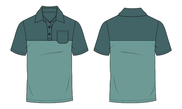 Tweekleurige groene kleur met knippen en naaien Poloshirt vector illustratie sjabloon