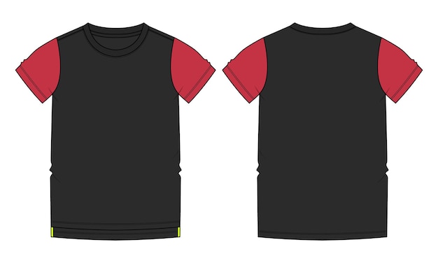 Tweekleurige kleur T-shirt met korte mouwen Technische platte schets vector sjabloon voor baby jongens
