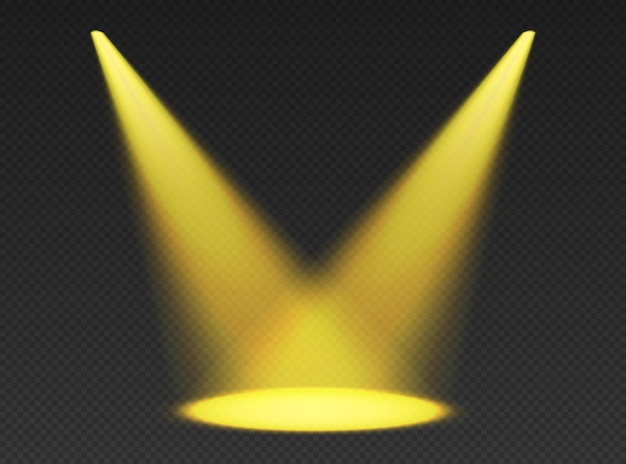 Tweetraps schijnwerpers Gele kegellichten van boven met donkere randen