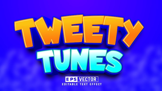 Tweety tunes 3d editable text effect vector file with cute background