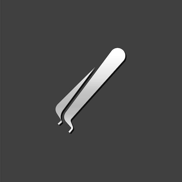 Vector tweezers icon in metallic grey color styleelectronic parts removal