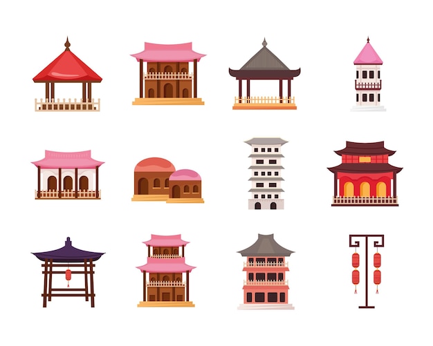 Twelve asian architecture set