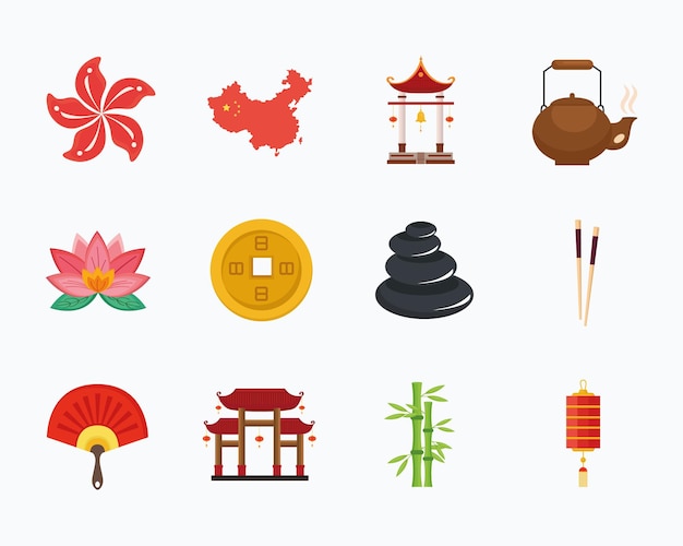 Premium Vector  Twelve china culture icons