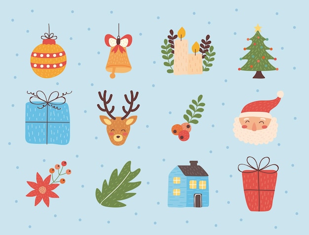 Twelve christmas holiday icons