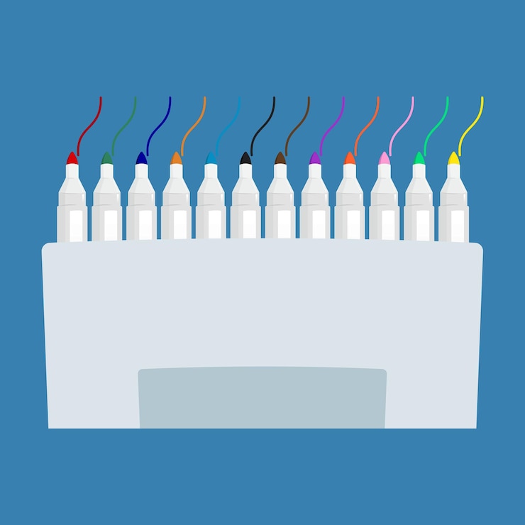 Vector twelve colors markers stock design illustration