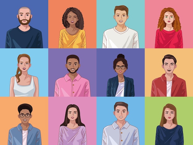 Vector twelve diversity persons