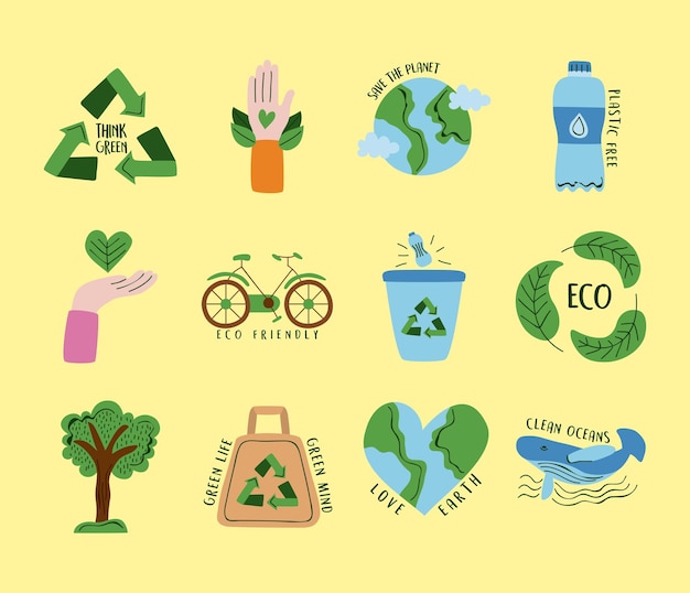 Twelve eco friendly icons