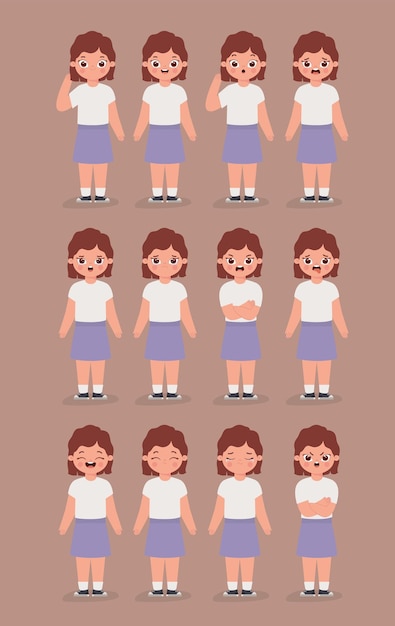 Vector twelve female emotions