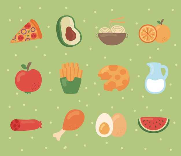 Twelve food nutritive icons