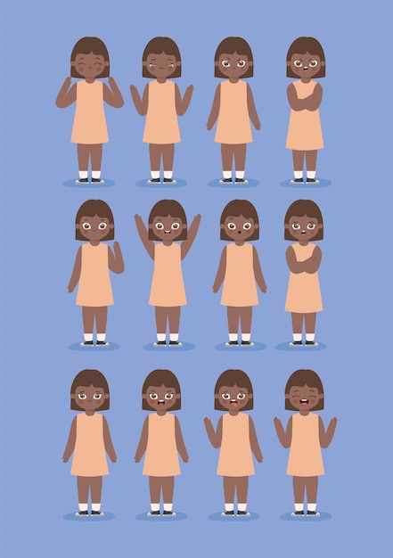 Vector twelve girl emotions