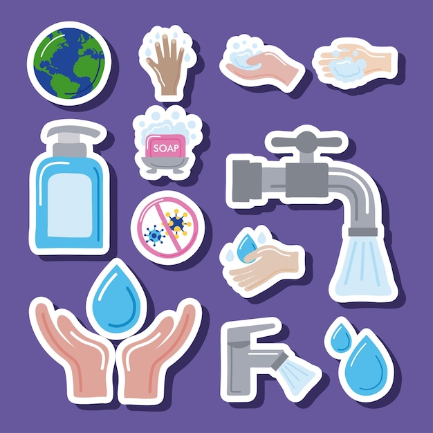 Vector twelve global handwashing day icons