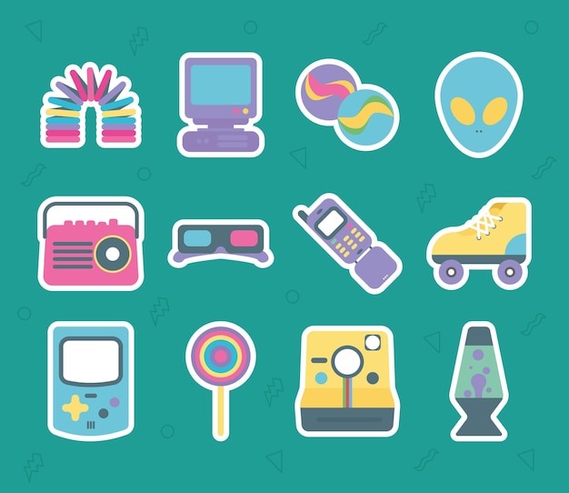 Vector twelve objects nineties style