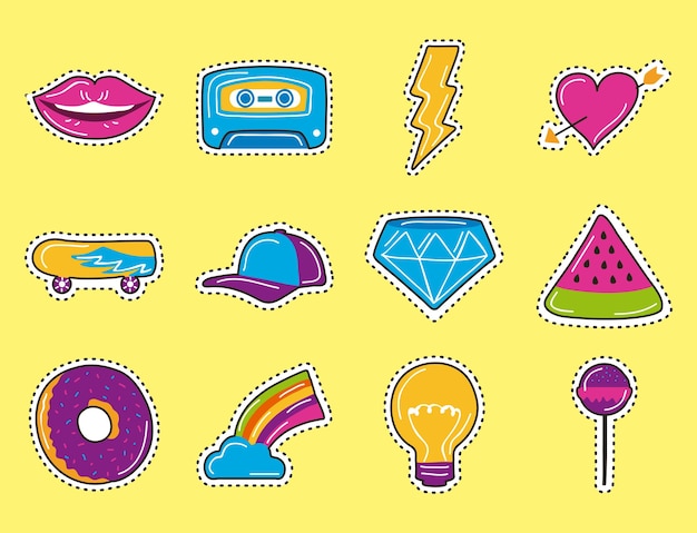 Twelve patches pop art icons