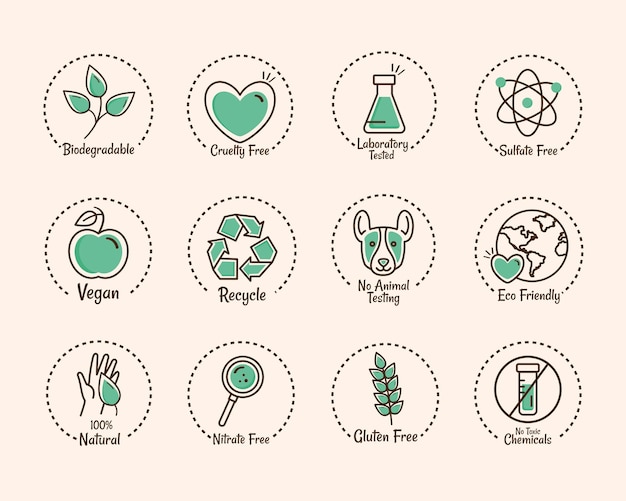 Twelve products labels icons