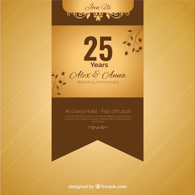 Vector twenty fifth anniversary golden ribbon