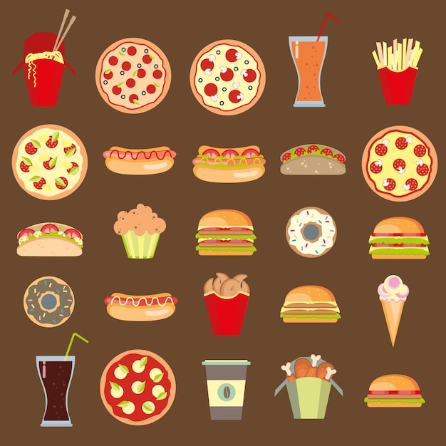 Venticinque icone fast food illustrazione vettoriale