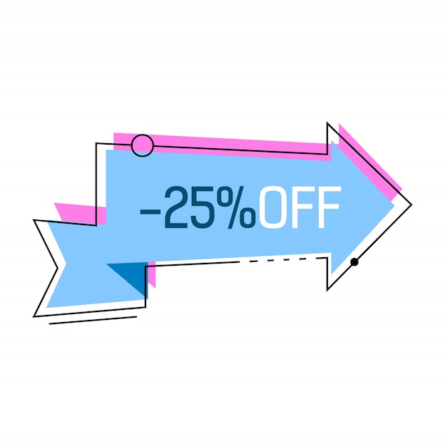 Twenty five percent off lettering on blue arrow.