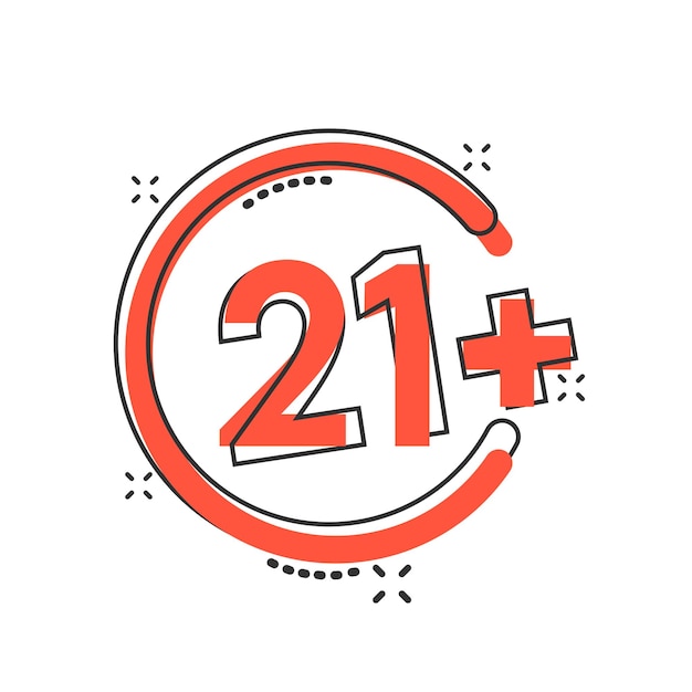 Twenty one plus icon in comic style 21 cartoon vector illustration on white isolated background