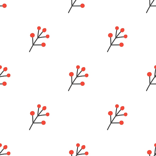 Twig with red berries on white background simple vector seamless pattern in flat style