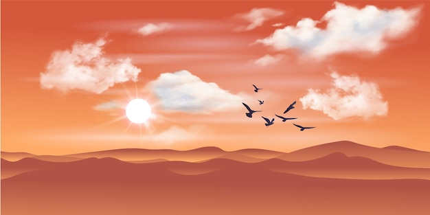 Twilight sky with flying birds