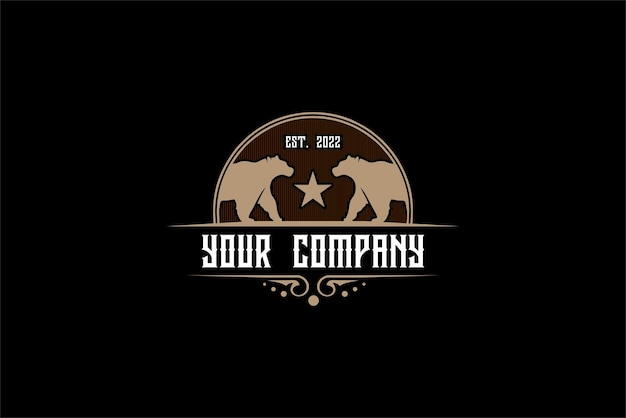 Vettore gemelli orsi e una stella logo vintage