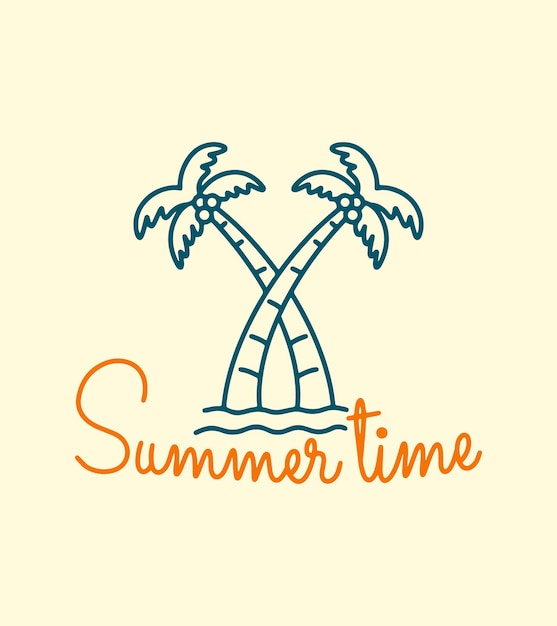 Двойной кокосовый орех на пляже летнее время моно линия дизайн для футболки значка и наклейки векторной иллюстрации