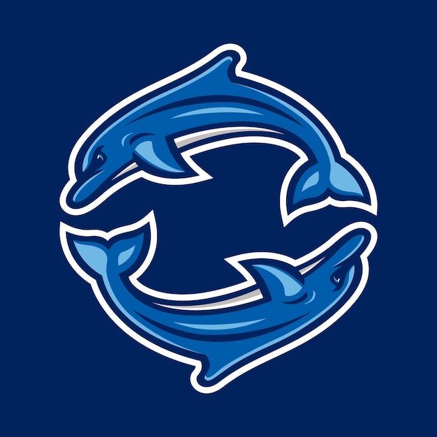 双子のイルカのマスコットのロゴ