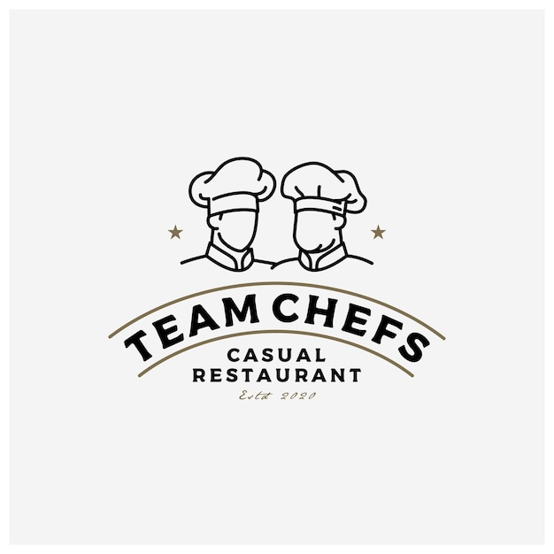 Vector twin double chefs team for restaurant cafe bar classic vintage logo design