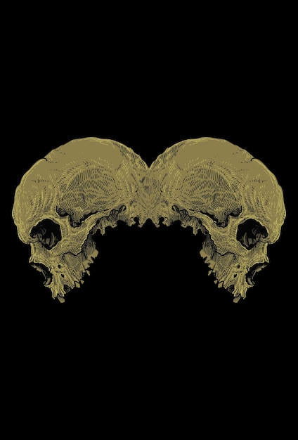 Twin head skull artwork illustration