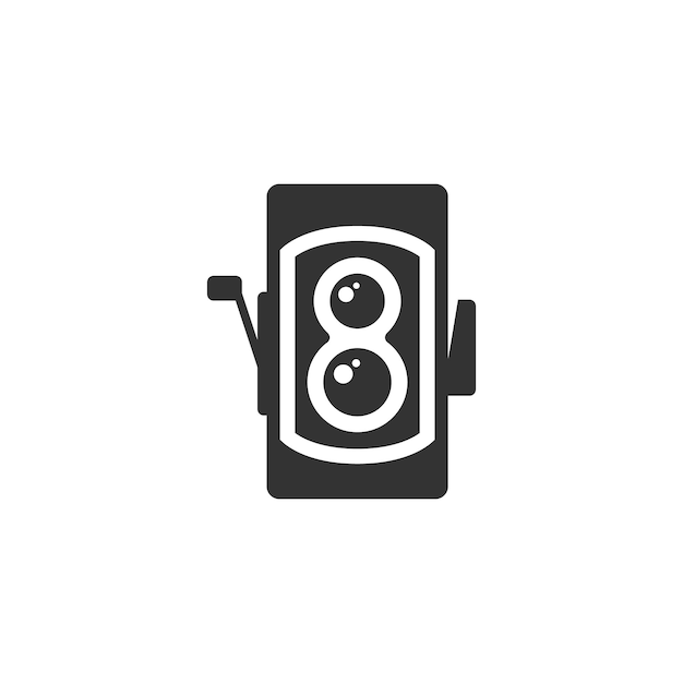 Twin lens reflex camera icon in black and white