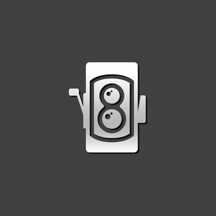 Vector twin lens reflex camera icon in metallic grey color stylevintage retro photography