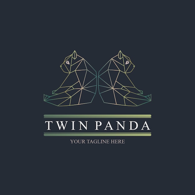 twin panda line style luxury logo design template for brand or company and other