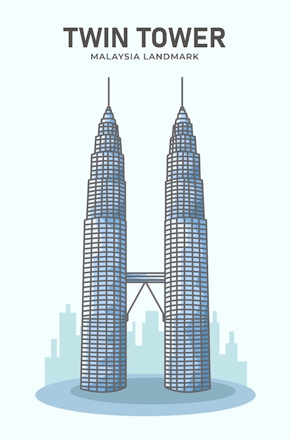 Vector twin tower malaysia landmark minimalist  illustration