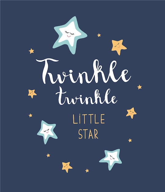 Twinkle twinkle testo stella con stelle carine per modello di scheda baby shower poster per bambini