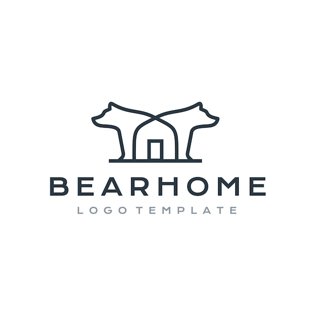 Twins bear with house with simple mono line art style for home building real estate residential logo