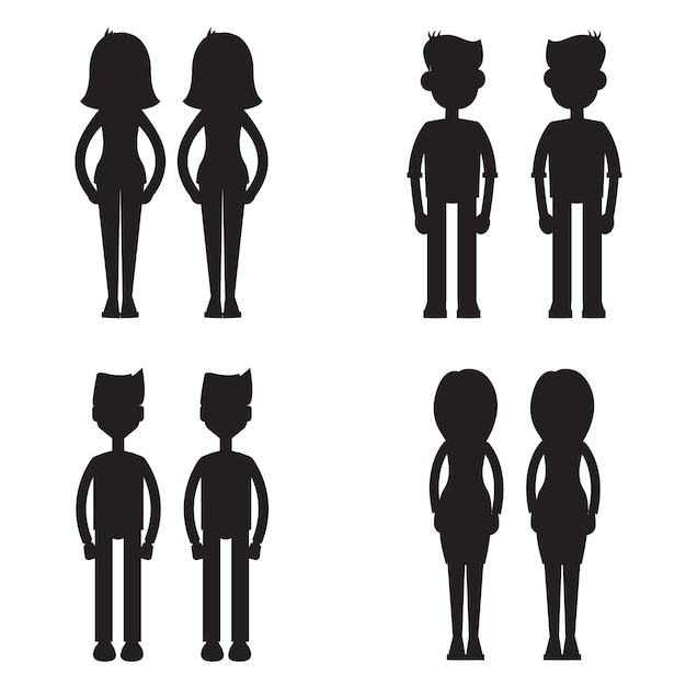 Vector twins together silhouette set