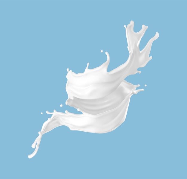 Twisted milk splash on blue background natural dairy product yogurt or cream splash