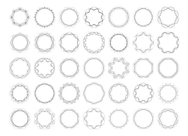 Vector twisted round calligraphic frames set abstract design elements