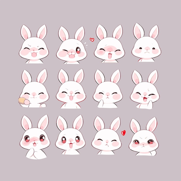 Twitch Emotes Character Design Reference of Cute White Rabbit in Various Poses and Expressions