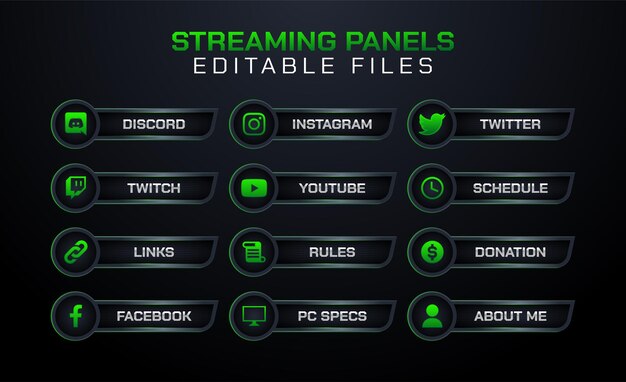 Vector twitch gaming-panelen knop ingesteld voor streaming