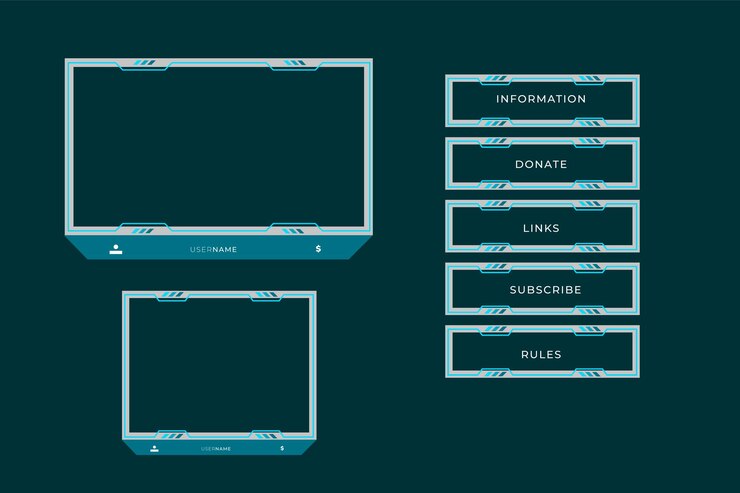 Vector twitch overlay gamer concept and streamer border