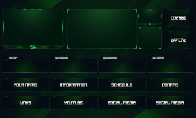 Vector twitch overlay live stream template set