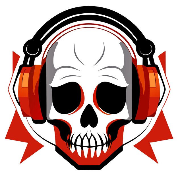 Twitch skull sport gaming headphone disegnato a mano piatto elegante adesivo cartone animato icon concept isolato