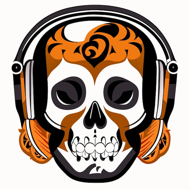 Vector twitch skull sport gaming headphone hand drawn flat stylish cartoon sticker icon concept isolated